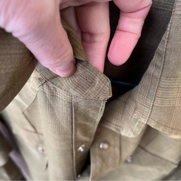 Khaki Pearl Snap Plaid Shirt With Gold Skull & Dots Sz S/M - Picture 13 of 16